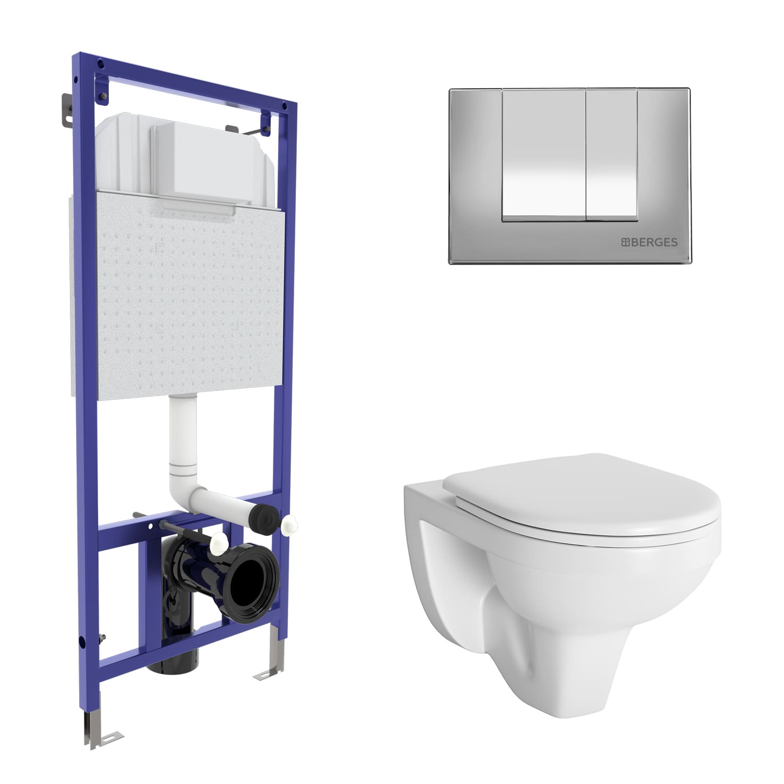 Комплект для монтажа подвесного унитаза GAMMA: инсталляция NOVUM525, кнопка S3, унитаз  с сиденьем  