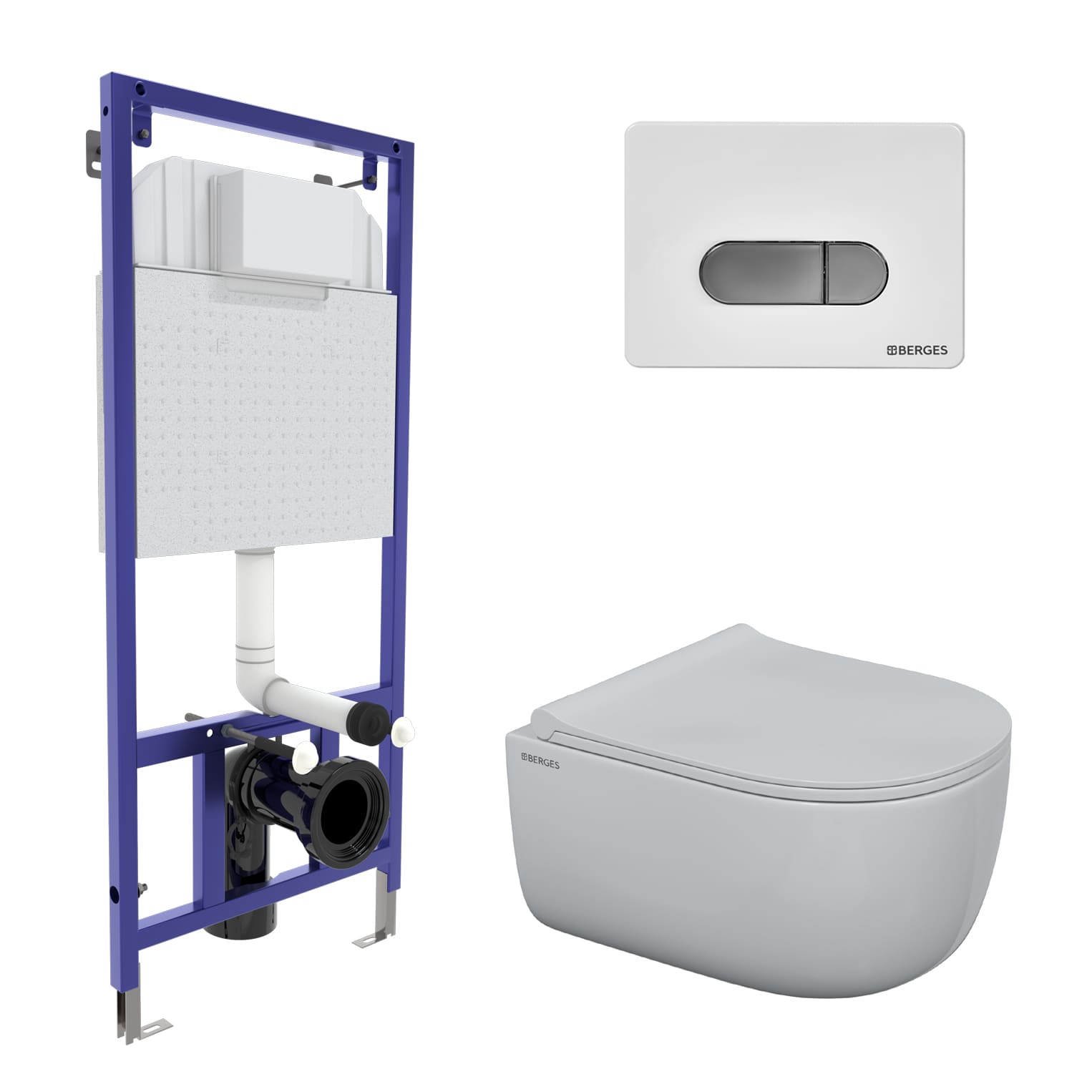 Комплект для монтажа  подвесного унитаза: инсталляция NOVUM525, кнопка D7 белая/кнопка хром, унитаз 