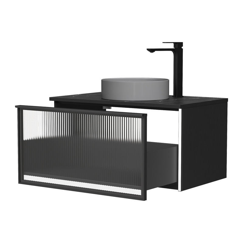 Тумба под раковину EQUIL Stoune 80.1Y подвесная со столешницей, дуб черный (tpSTOUNE80.1Y-35)