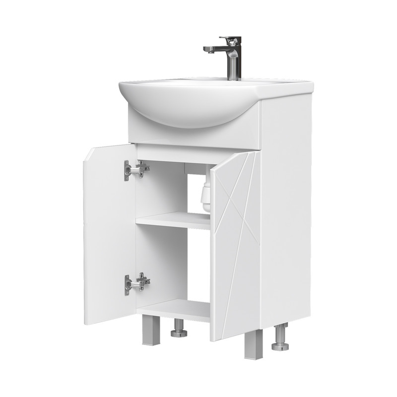 Тумба Pronto 50, напольная, 2 дв., белая (под раковину Рива 50), VOLNA