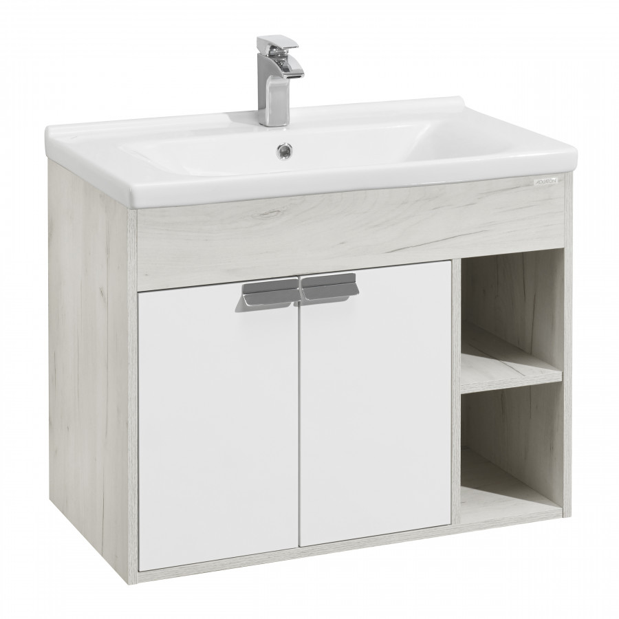 Тумба ФЛАЙ 80, белая, дуб крафт (под раковину МИРАНДА 80)