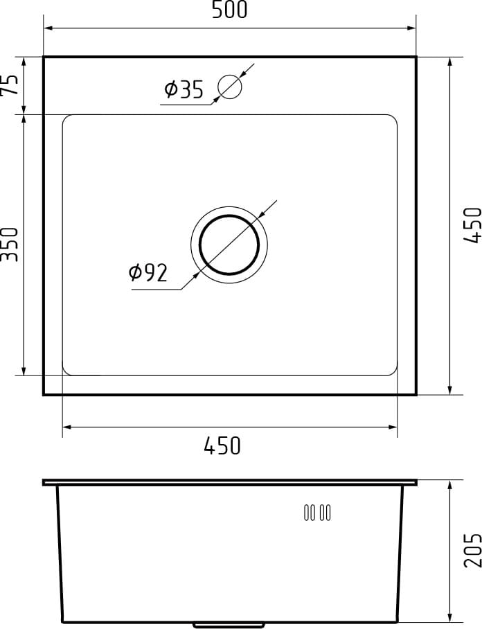 GranFest METAL (5050) Мойка нерж.1 чаша 500*500*215 мм 