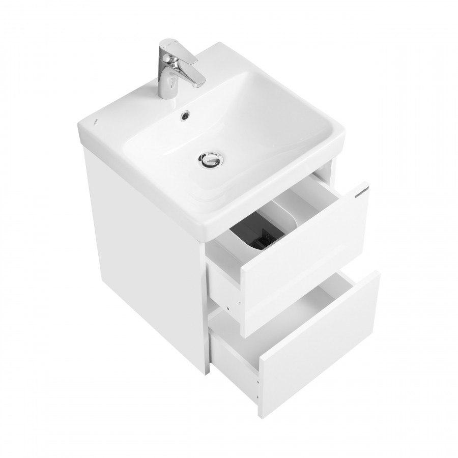 Тумба СКАНДИ 45, подвесная, 2 ящ., белая матовая/белый глянец (под раковину АДРИАНА 45)