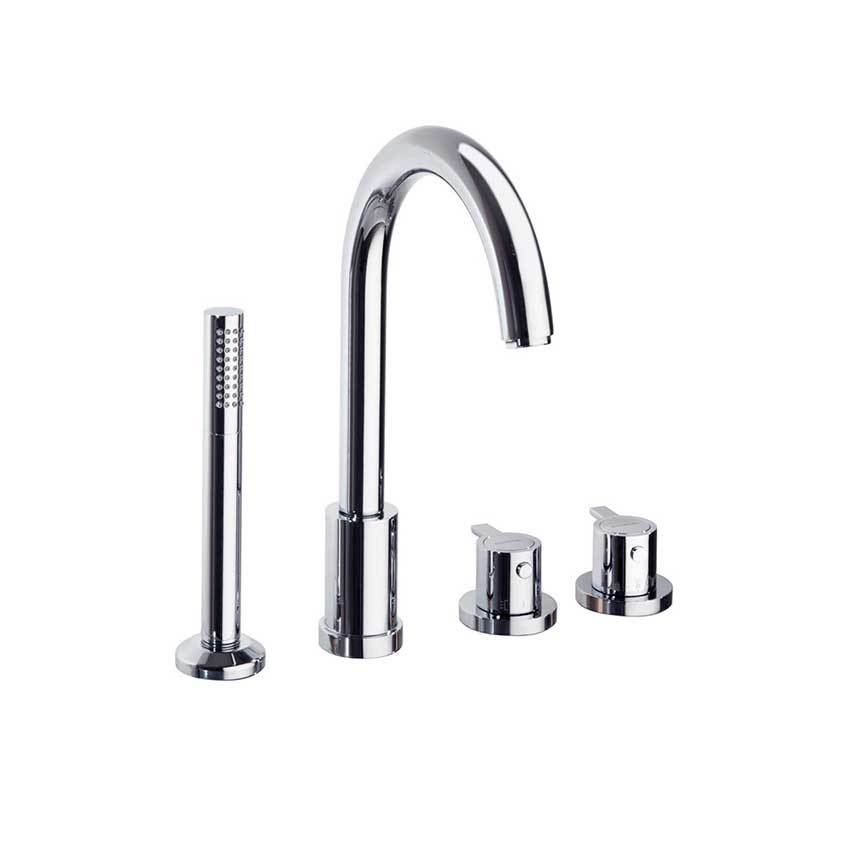 Термостатический смеситель на борт ванны однорычажный с изливом и душевым комлектом DRAKO 333303TM