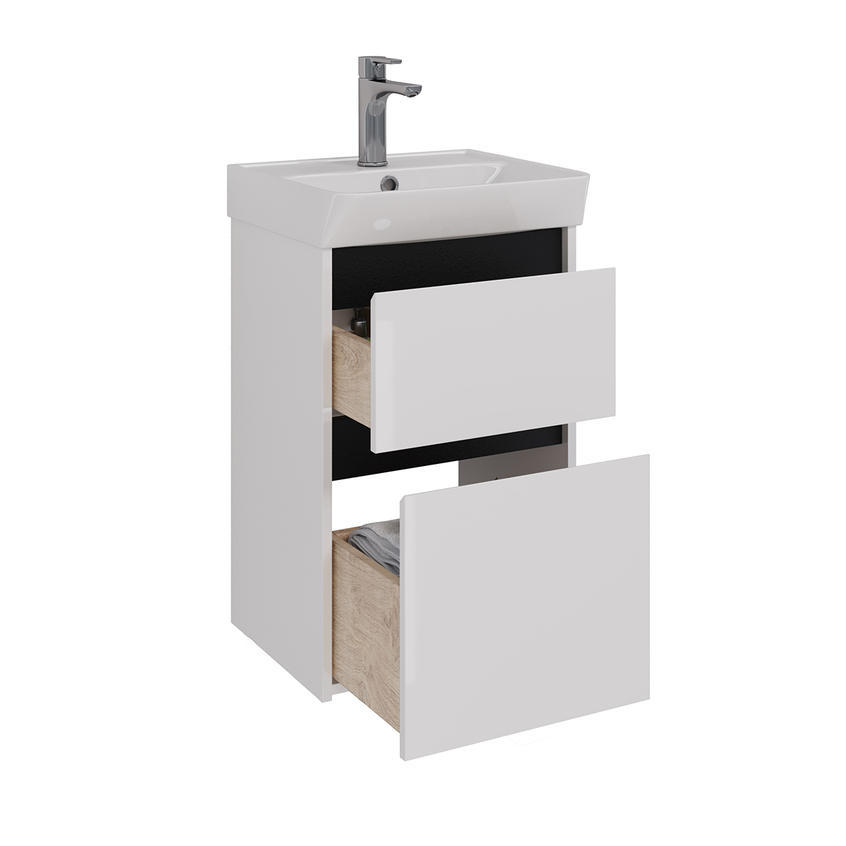 Тумба Lemark COMBI 45 см под 1 раковину, подвесная/напольная, 2 ящика, цвет планки: Чёрный, цвет кор