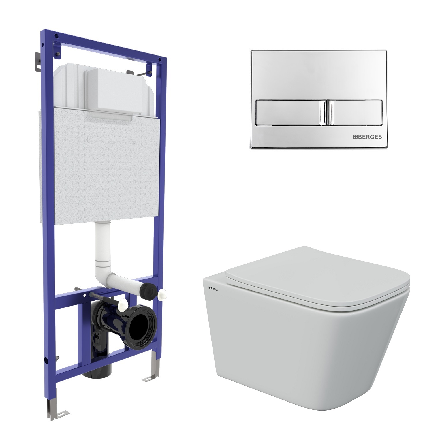 Комплект для монтажа  подвесного унитаза: инсталляция NOVUM525, кнопка L3 хром глянец,  унитаз FLOE 