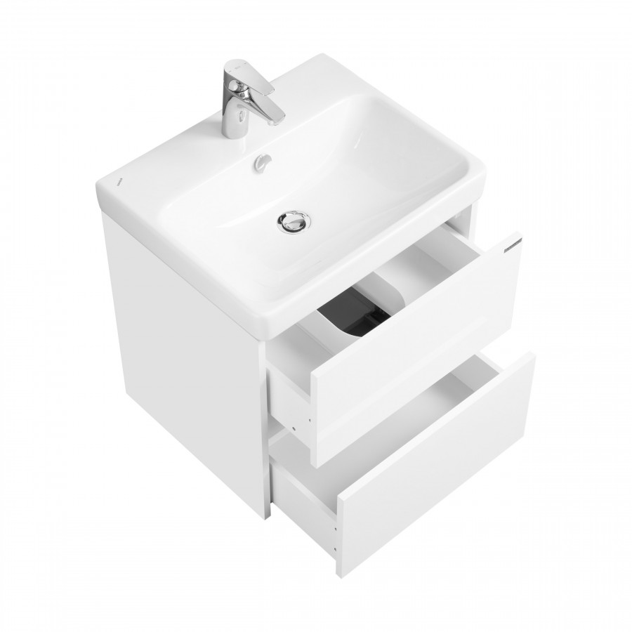 Тумба СКАНДИ 55, подвесная, 2 ящ., белая матовая/белый глянец (под раковину АДРИАНА 55)