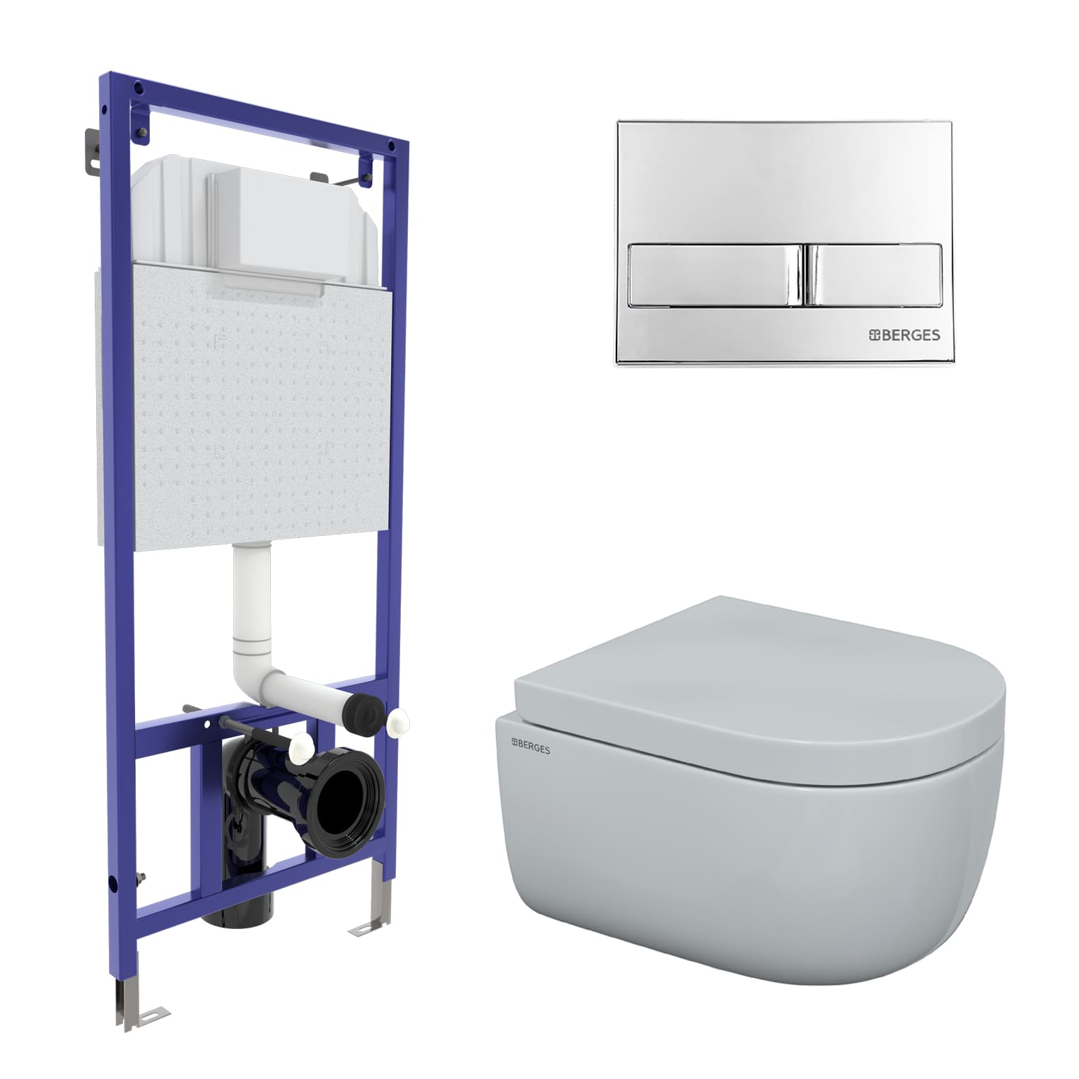 Комплект для монтажа  подвесного унитаза: инсталляция NOVUM525, кнопка L3 хром глянец, унитаз EGO Ri