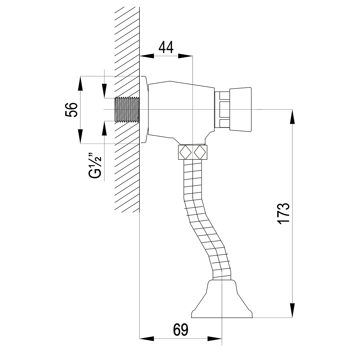Project Смывное устройство для писсуара, излив 69мм, р/КП, хром, LM, LM4612C