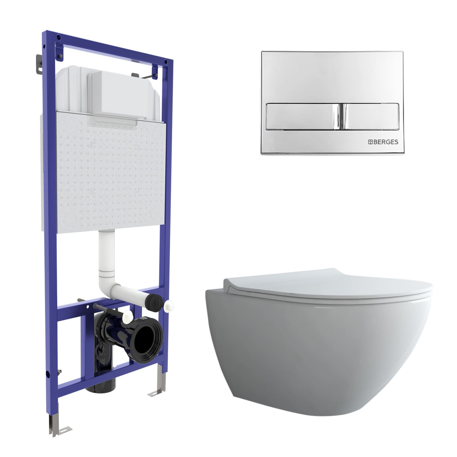 Комплект: инсталляция NOVUM, кнопка L3, унитаз PUMA XL Rimless, сиденье дюропласт Toma Slim SO, BERG