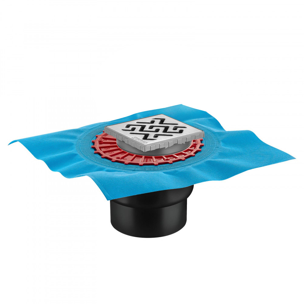 Трап водосток ZENTRUM Antik 100х100, матовый хром, выпуск D50/75/110 H74 вертикальный, BERGES