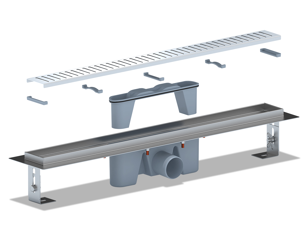 Трап линейный из нержавеющей стали АНИ Пласт TL2465G выпуск 50 мм решётка Бимс глянцевая 650 мм