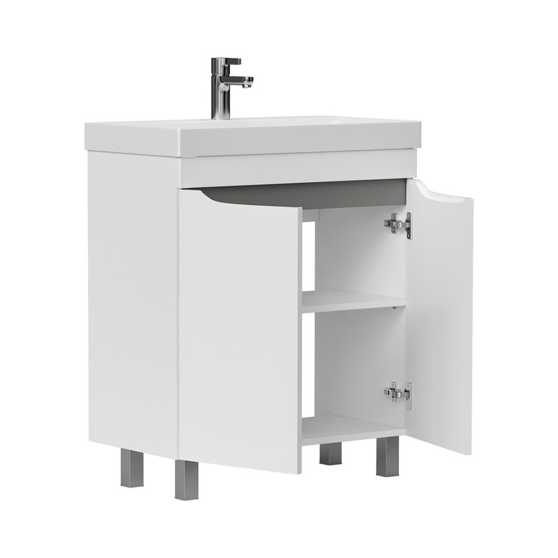 Тумба Lake 70, напольная, 2 дв., белый/серый оникс (под раковину 9696-70), VOLNA