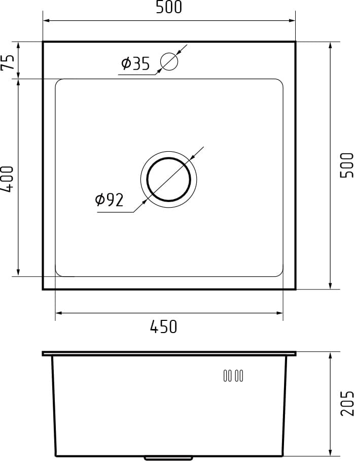 GranFest METAL (5344) Мойка нерж.1 чаша 530*440*215 мм 