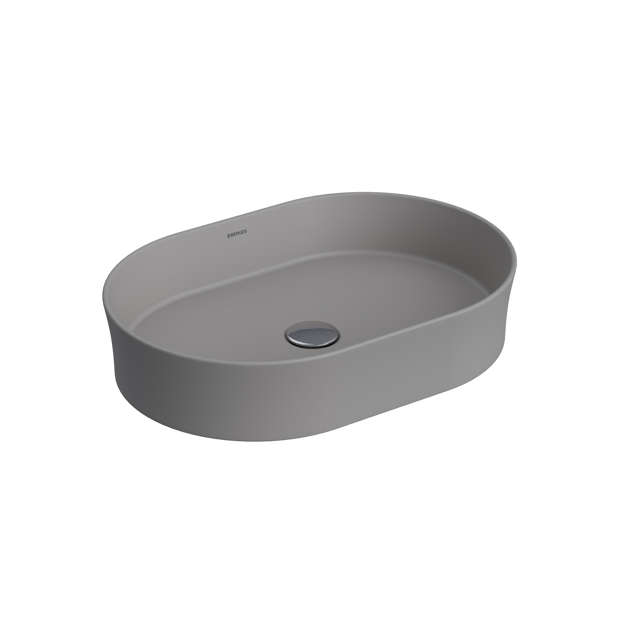 Раковина Ego SL накладная овал, 55x38 см, без отверстия под смеситель, серый матовый, BERGES