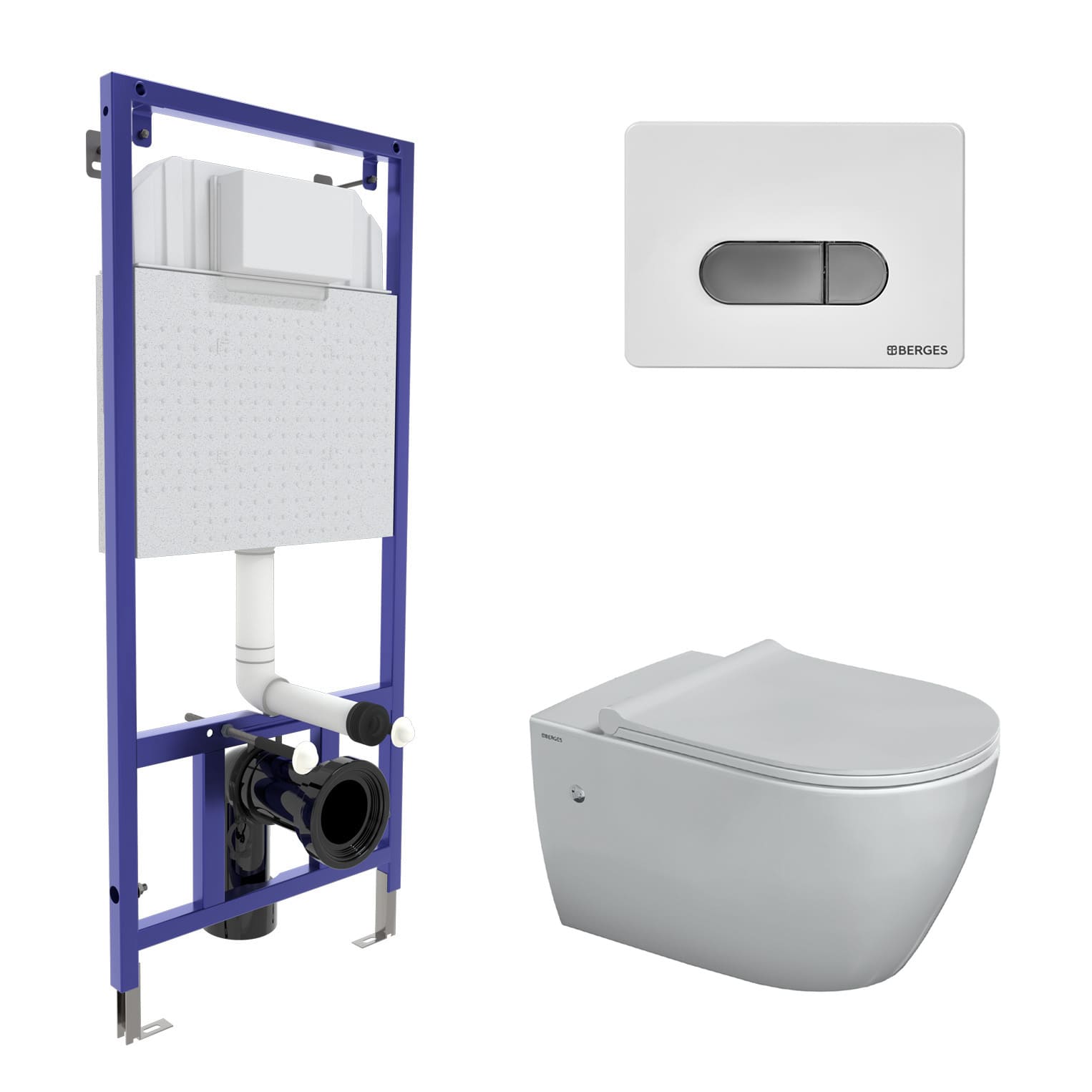 Комплект: инсталляция NOVUM, кнопка D7, унитаз MASCON  Rimless, сиденье дюропласт Toma Slim SO, BERG