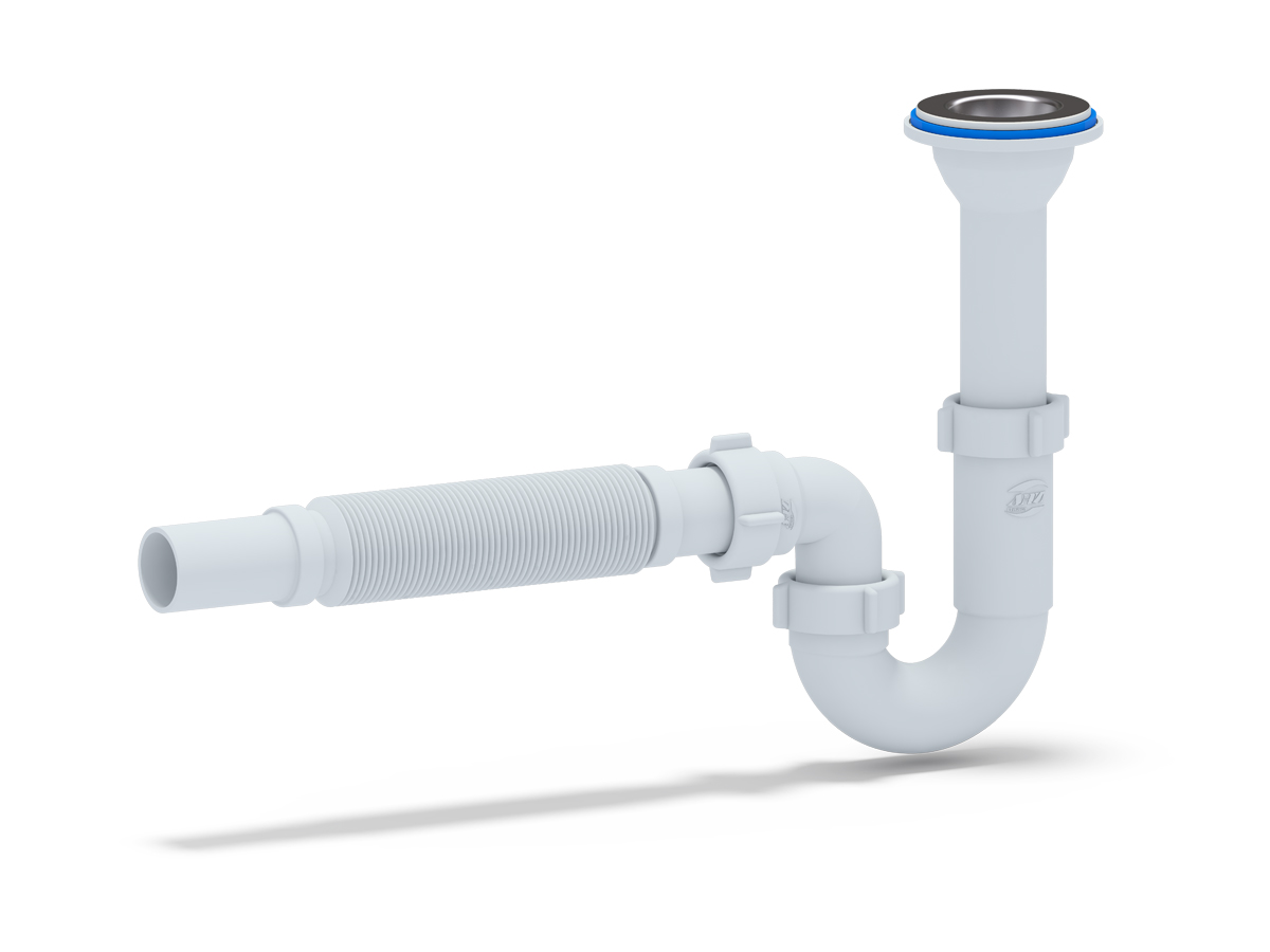Сифон для раковины АНИ Пласт DB2005 1 1/4 дюйма 32 прямоточный слитым выпуском и гибкой трубой 32х32