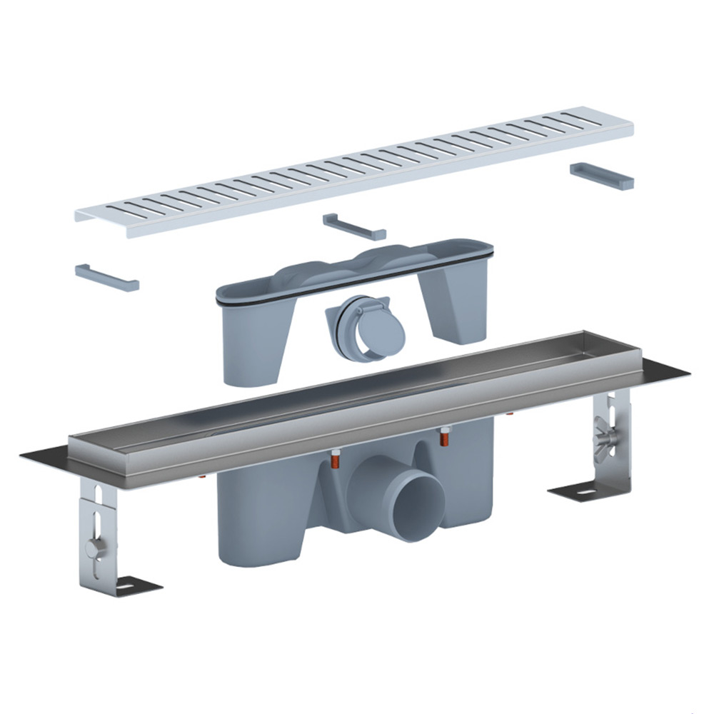 Трап линейный из нержавеющей стали АНИ Пласт TLZ2445M DN50 с комбинированным затвором матовой решёткой Бимс 450х65 мм