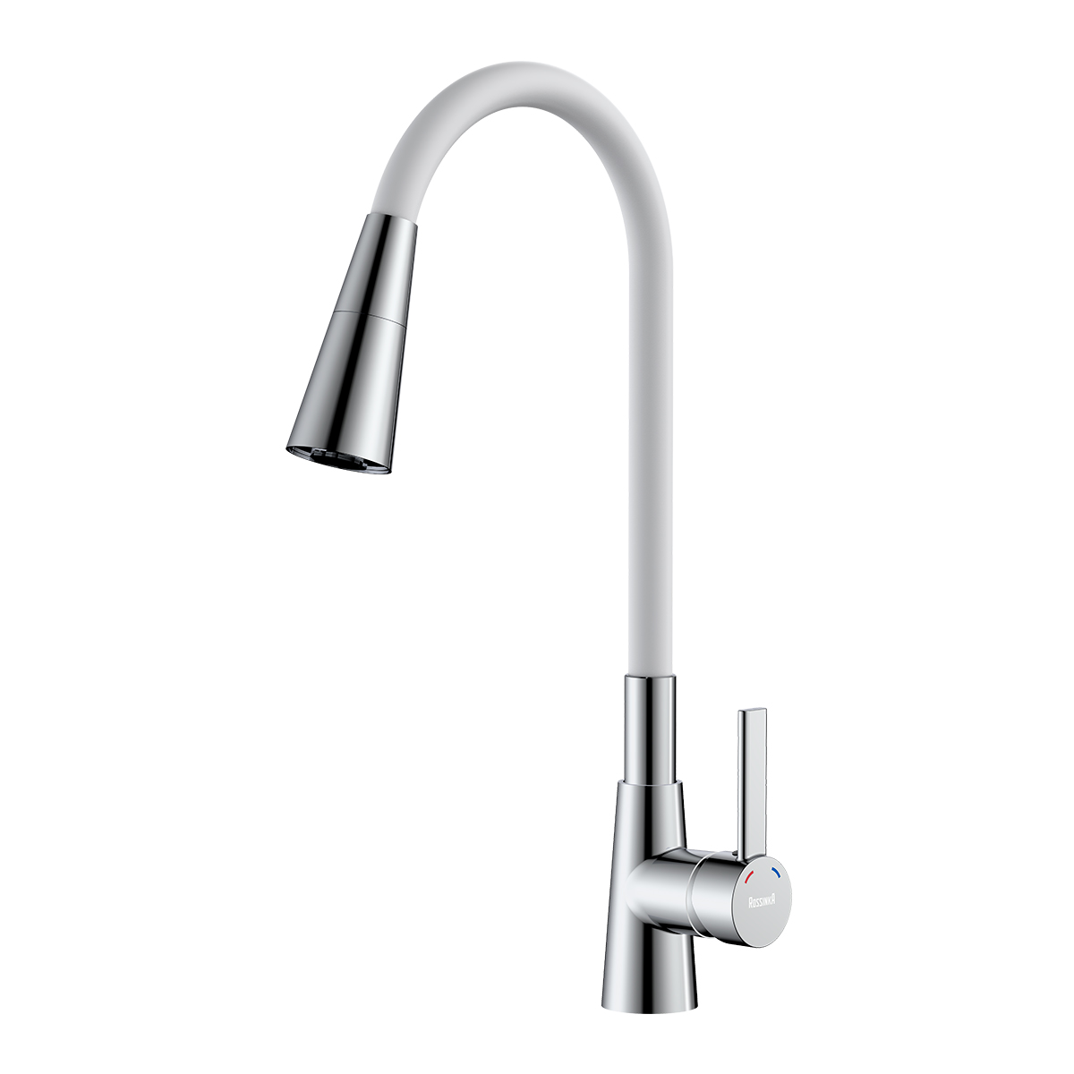 Смеситель ROSSINKA Z35-39-White для кухни с гибким поворотным изливом, белый