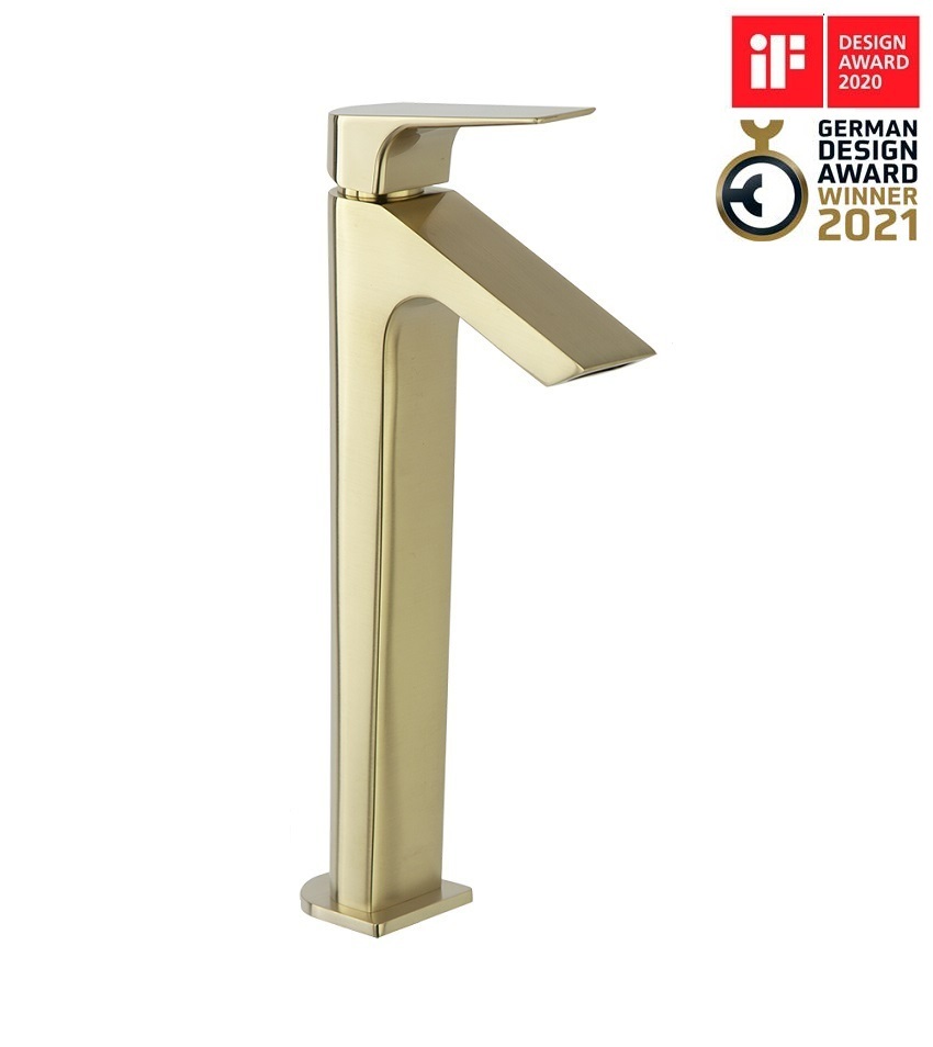 Смеситель высокий для раковины чаши однорычажный URBAN CHIC 211001OC золото брашированное (L)