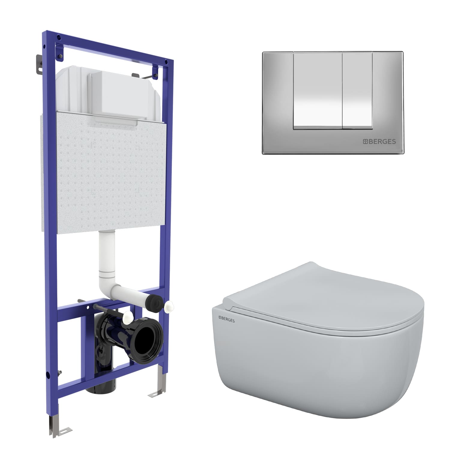 Комплект для монтажа  подвесного унитаза: инсталляция NOVUM525, кнопка S3 хром глянец, унитаз EGO Ri