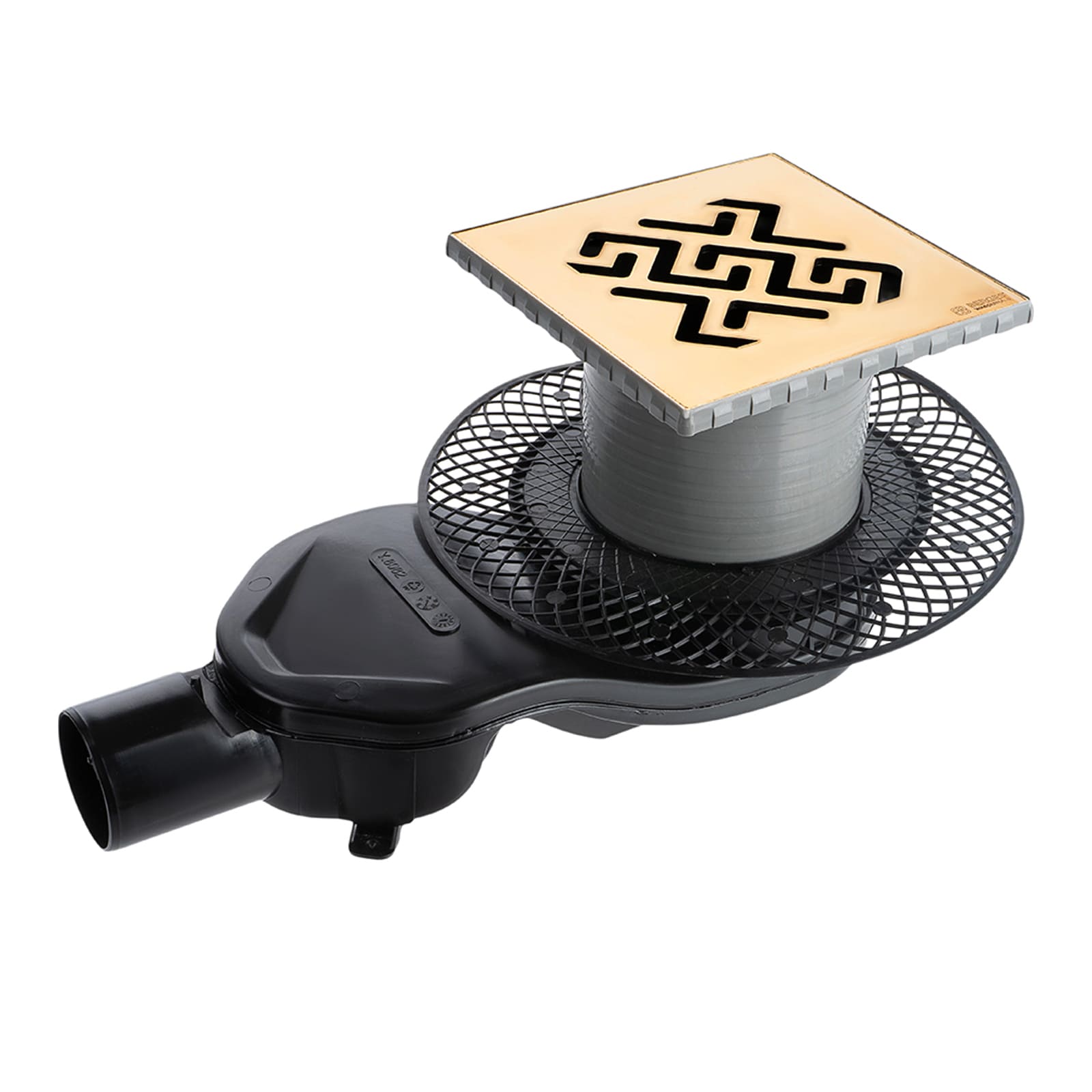 Трап водосток PLATZ Antik 150х150, золото глянец, S-сифон D50 H60 боковой, BERGES