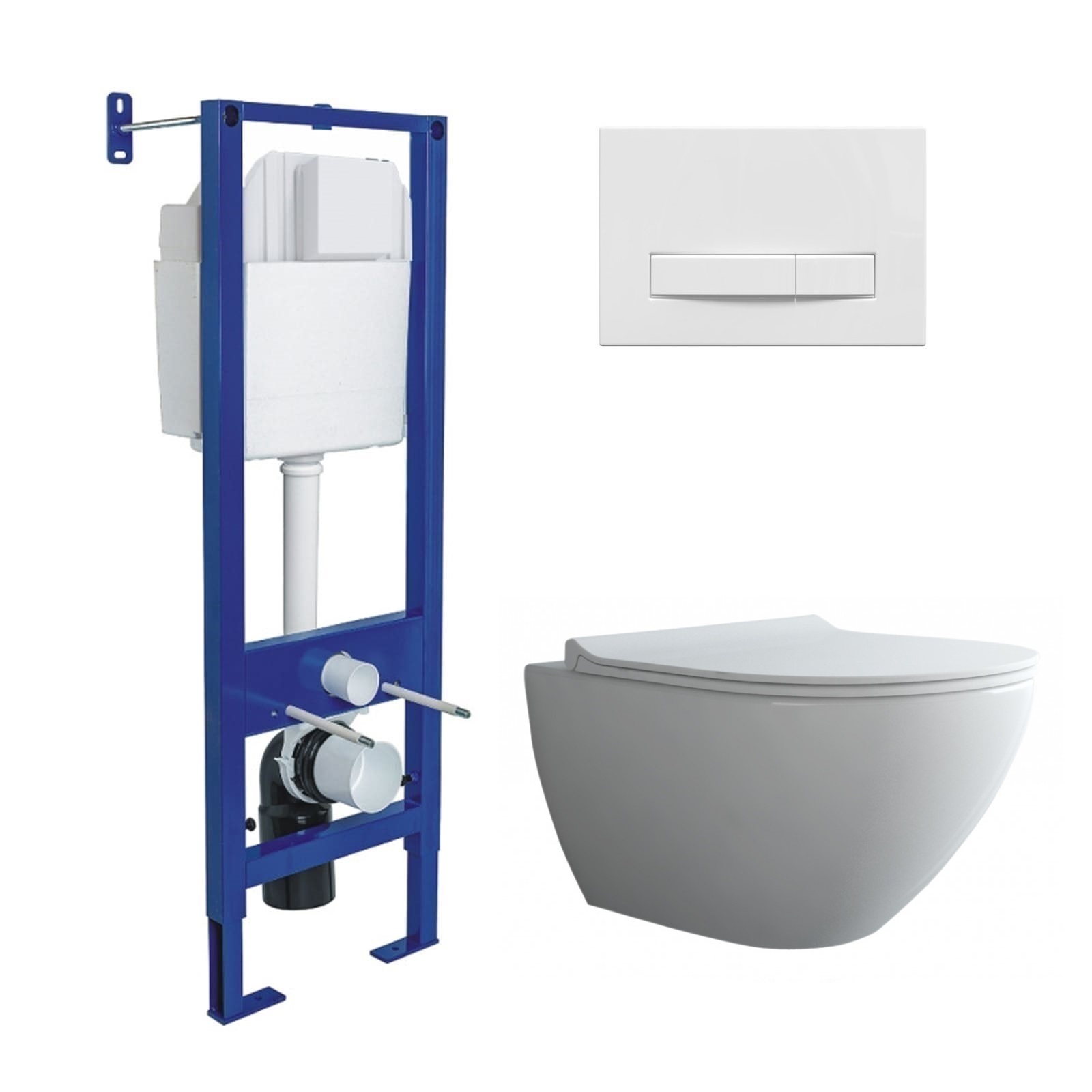 Комплект: инсталляция АТОМ Line кнопка белая, унитаз PUMA XL Rimless, сидение дюропласт Toma Slim SO