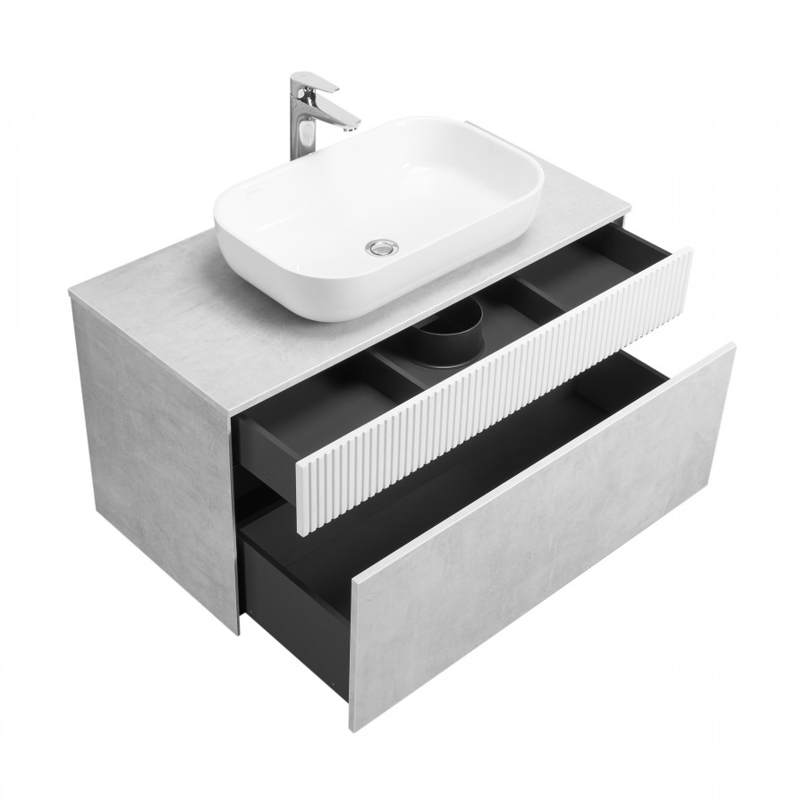 Тумба МАРБЛ 100, 2 ящ., слейт/белый матовый (под раковину MILA 35, MILA 40, ОДРИ Soft 42, ОДРИ Round