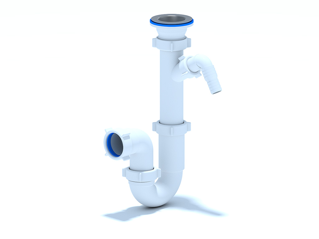 Сифон для мойки АНИ Пласт D1000 1 1/2 дюйма 40 прямоточный с отводом для стиральной машины