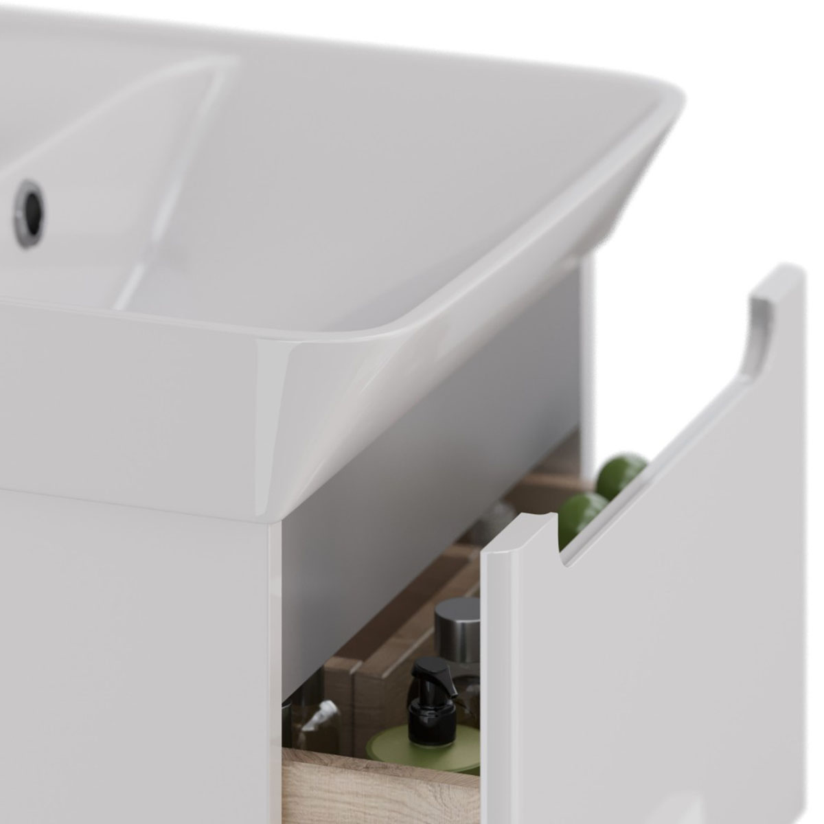 Тумба Lemark BUNO 50 см под 1 раковину, подвесная/напольная, 2 ящика, цвет планки: Серый, цвет корпу