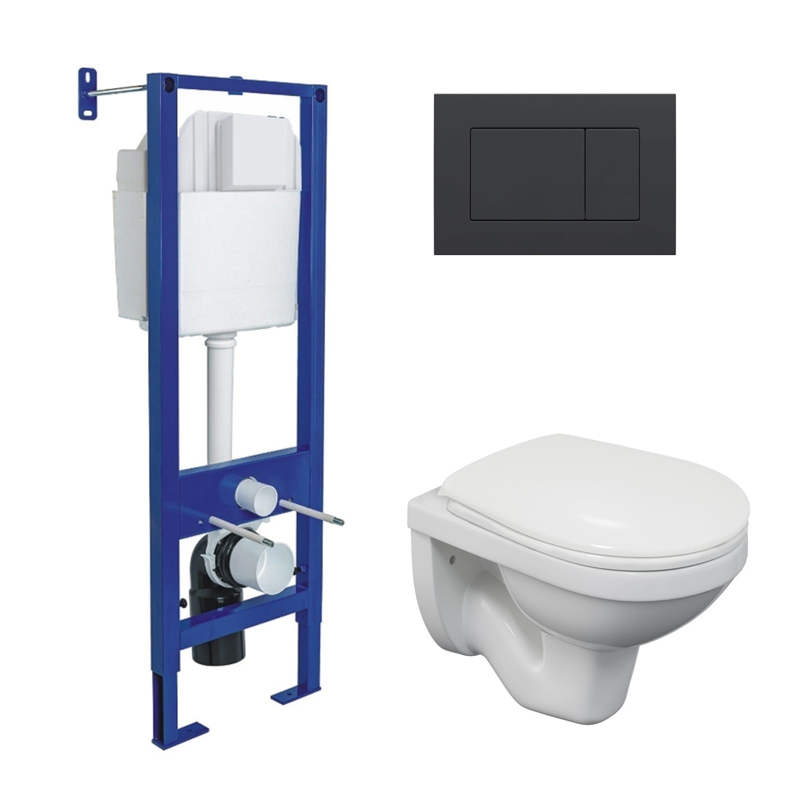 Комплект: инсталляция ATOM кнопка черная SoftTouch, унитаз Gamma, сиденье полипропилен Gamma PS, мик