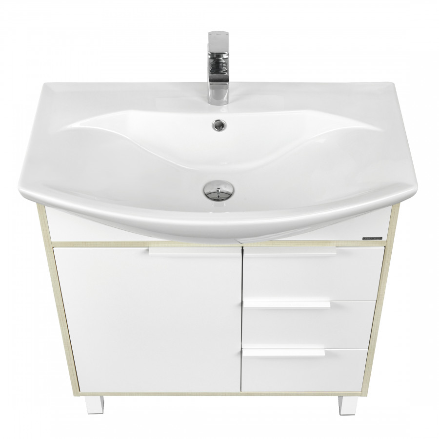 Тумба РИКО 80, белая, ясень фабрик (под раковина СМАЙЛ 80)