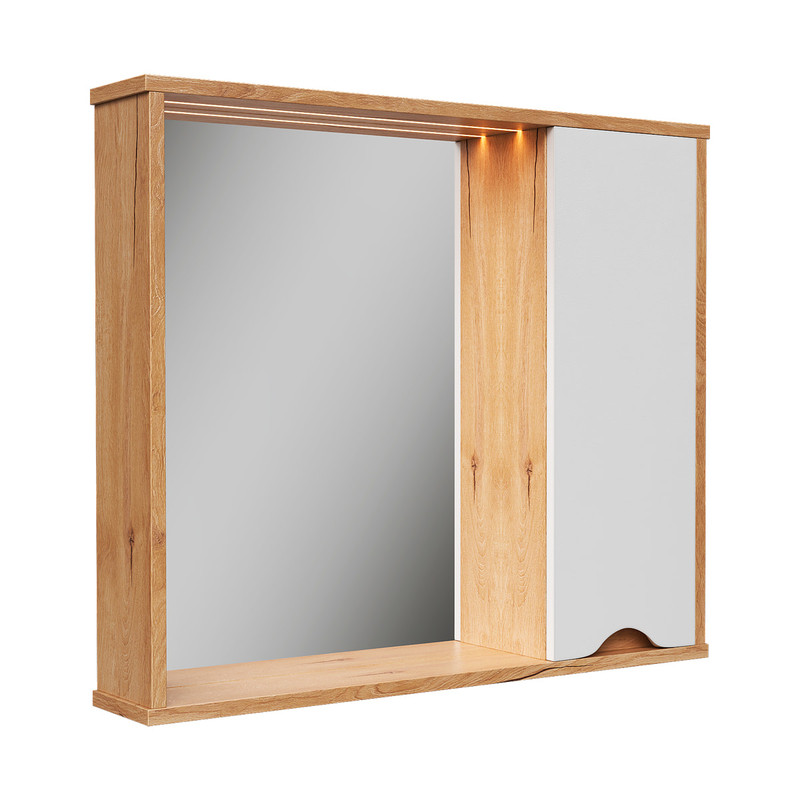 Зеркало-шкаф Barney 80, подвесной, правый, белый/дуб гузон, VOLNA