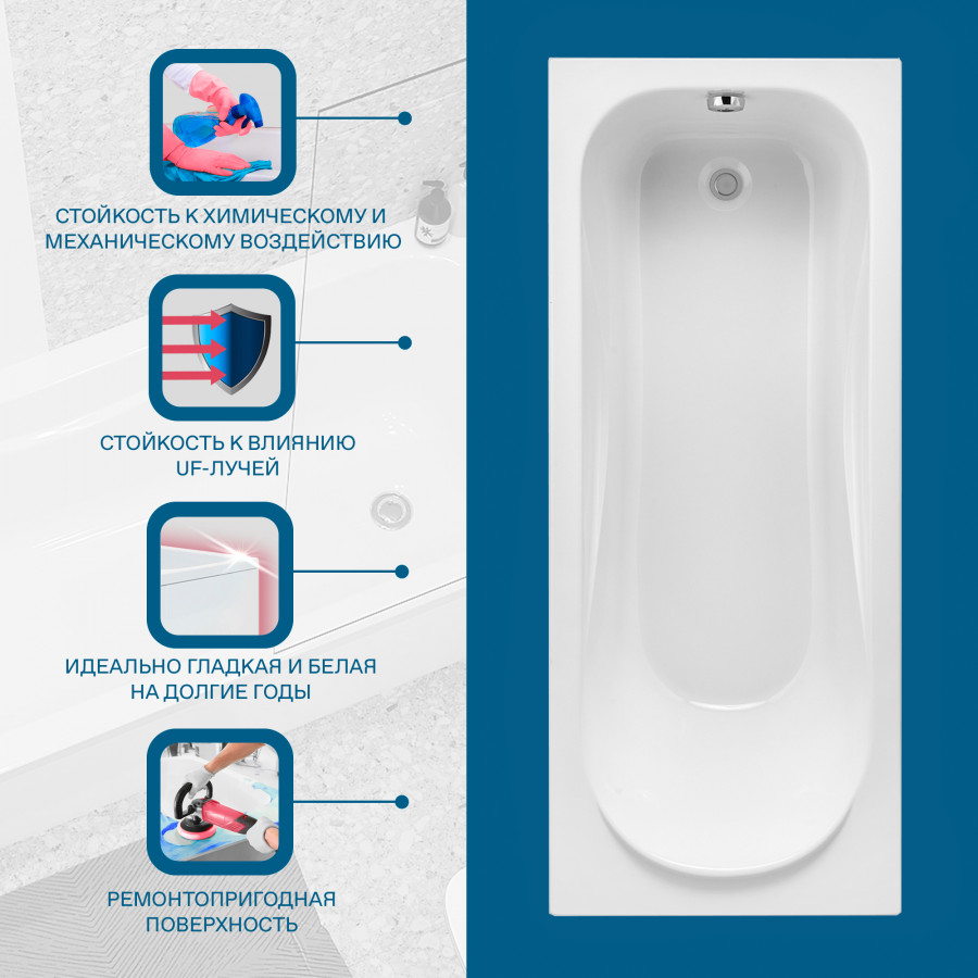 ТЕНЕРИФЕ Ванна акриловая 170х70 см., без монтажного комплекта, САНТЕК