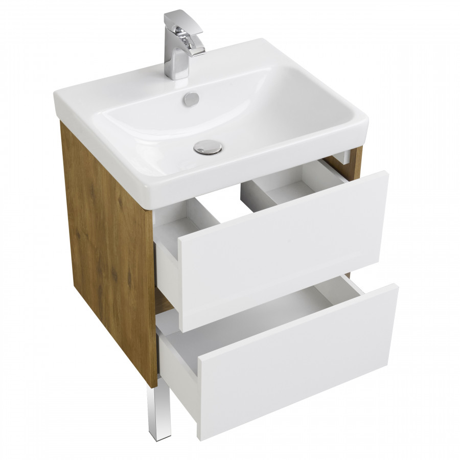 Тумба СКАНДИ 70, белая, дуб рустикальный (под раковину АДРИАНА 70) 