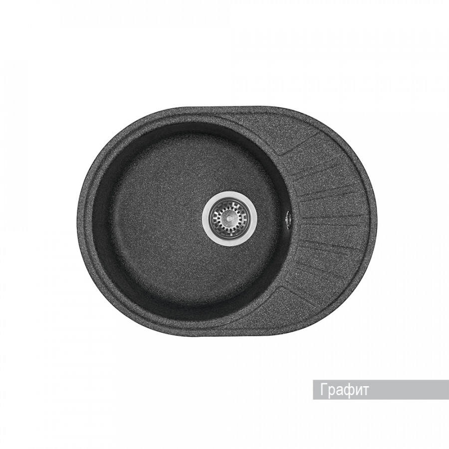 Мойка для кухни  Чезана 568x437x191 мм,круглая с крылом, графит