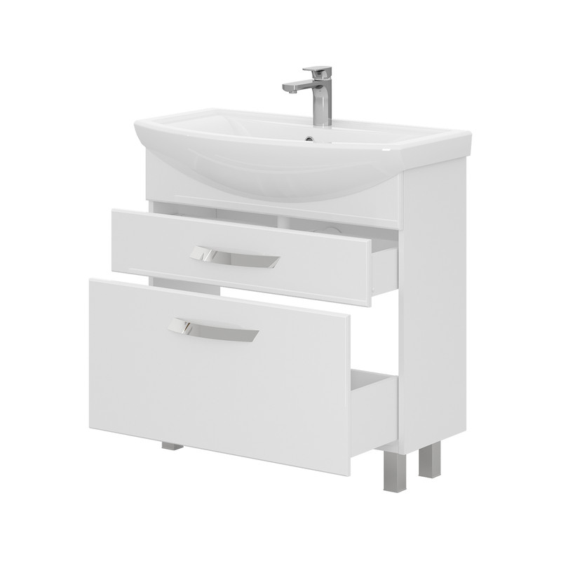 Тумба Onda 80, напольная, 2 ящ., белая (под раковину Балтика 80), VOLNA