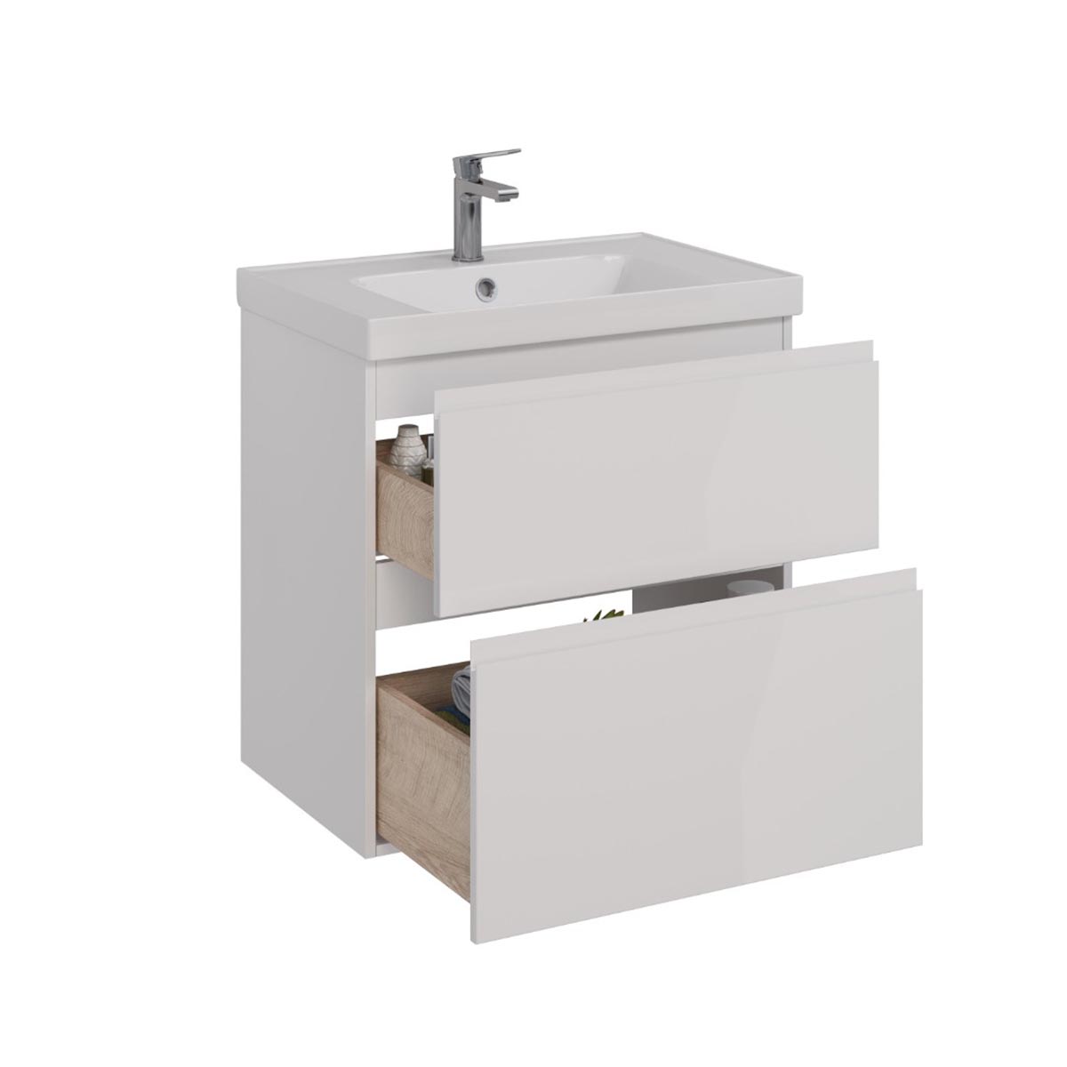 Тумба Lemark VEON 60 см под 1 раковину, подвесная/напольная, 2 ящика, цвет корпуса, фасада: Белый гл