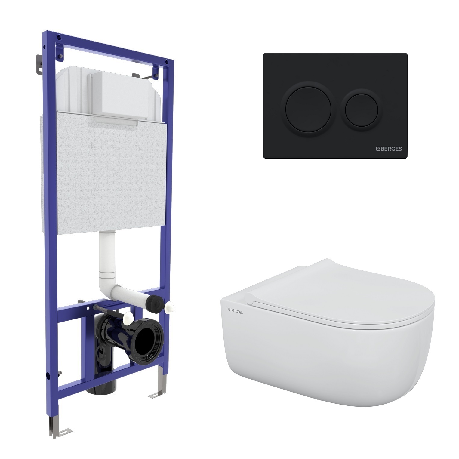 Комплект для монтажа  подвесного унитаза: инсталляция NOVUM525, кнопка O5 черная Soft Touch, унитаз 