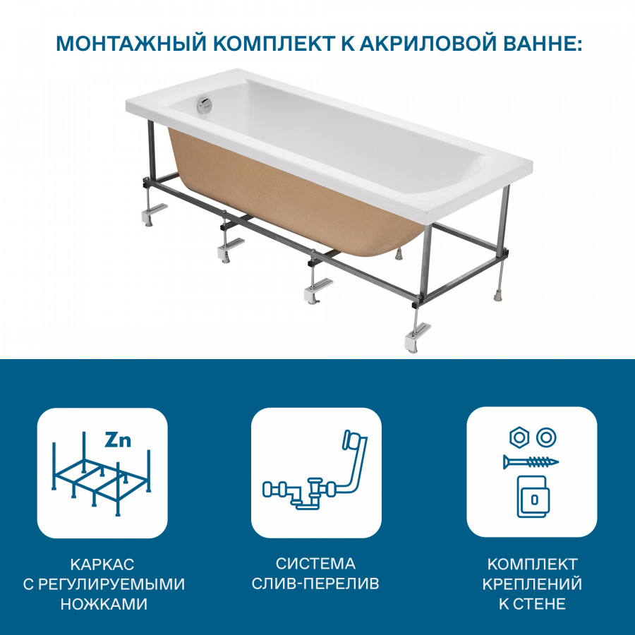 МОНАКО Ванна акриловая 160х70 см., без монтажного комплекта, САНТЕК