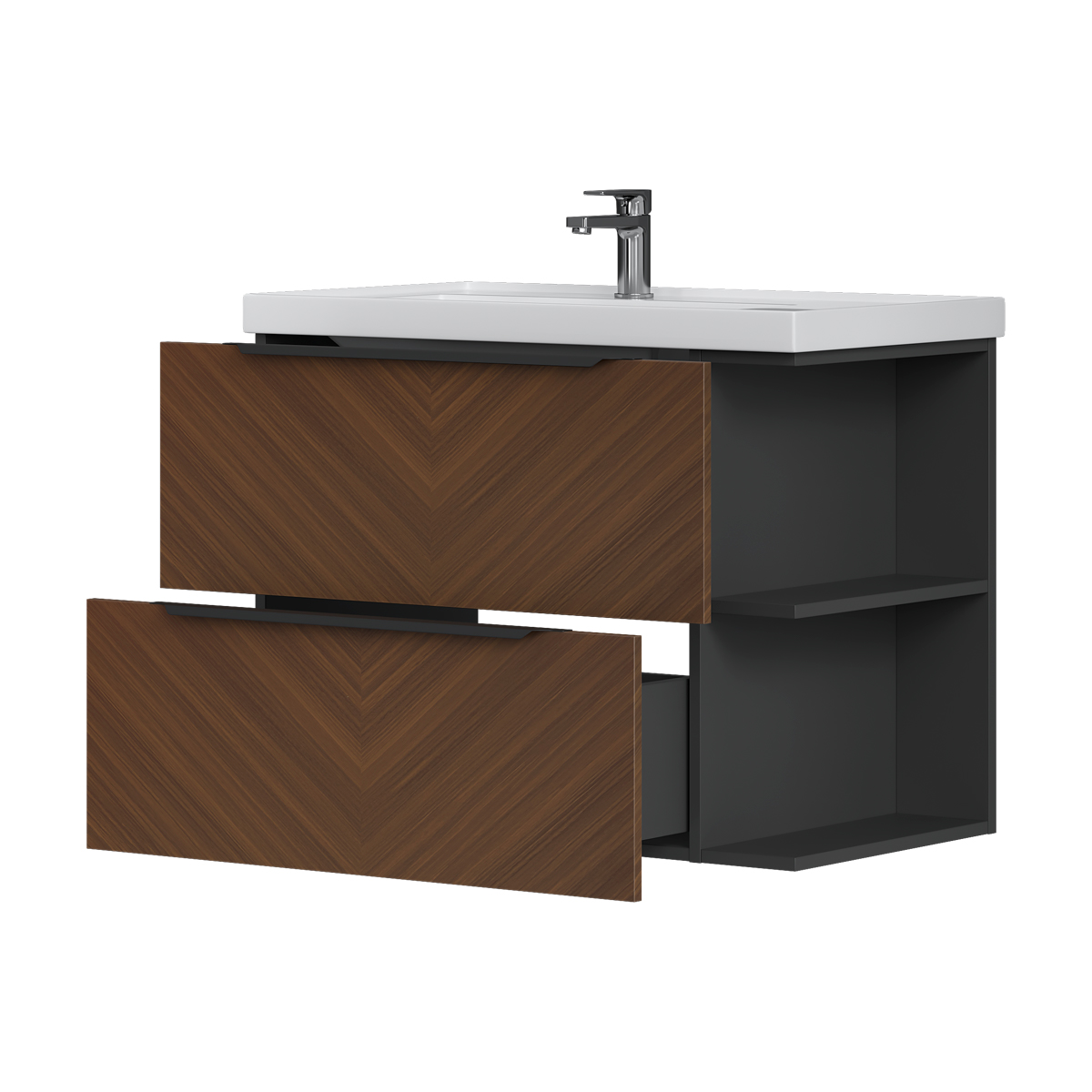 Тумба EQUIL Forest 80 подвесная 2 ящ. орех/графит (под раковину 9080TL)