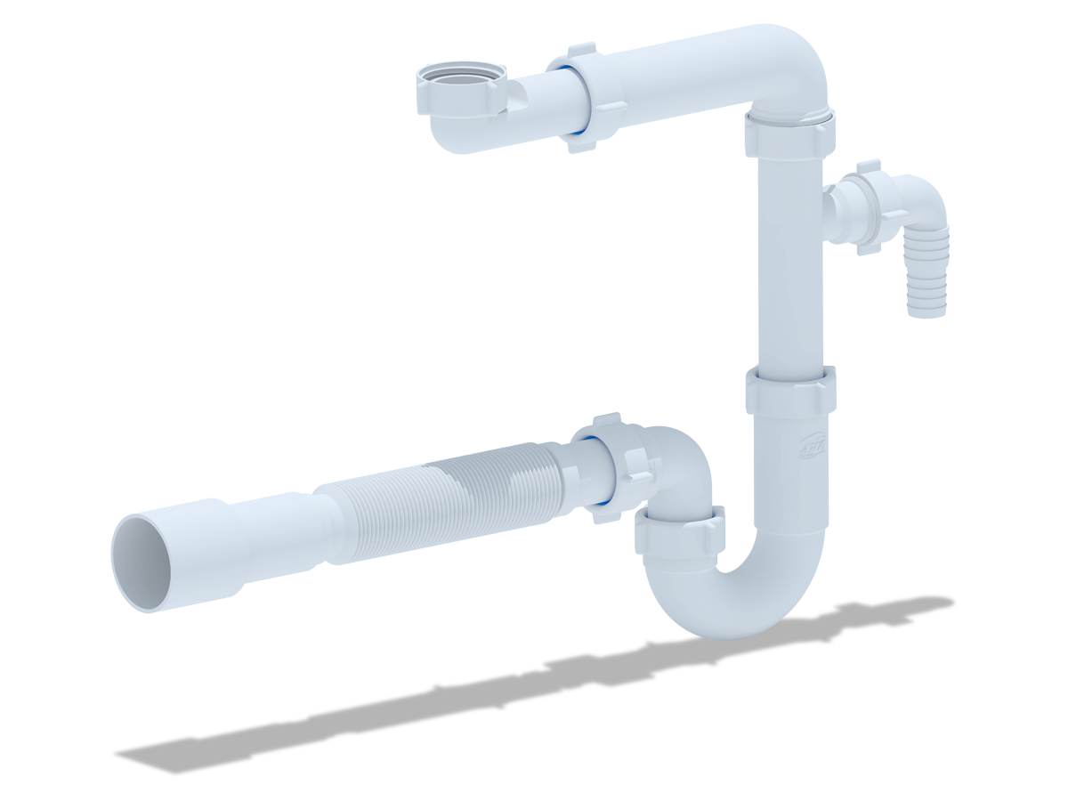 Сифон для раковины АНИ Пласт DB5326 1 1/4 дюйма 32 без выпуска с отводом для стиральной машины и гибкой трубой 32х40/50