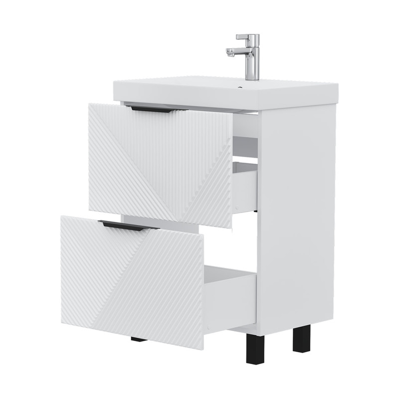 Тумба Geometry 60, напольная, 2ящ., белая (под раковину 9696-60), VOLNA