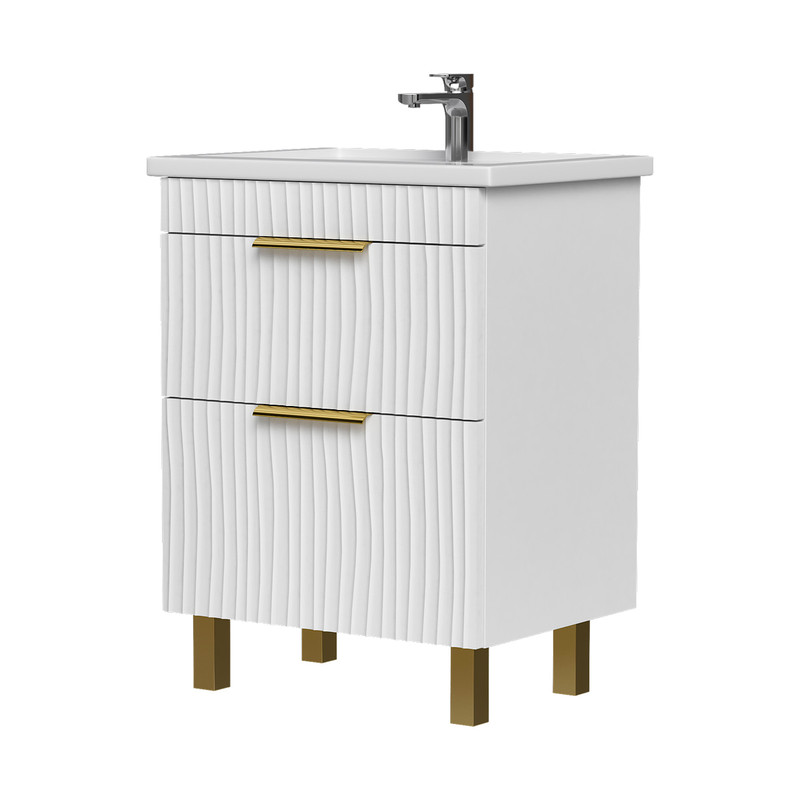 Тумба LottyGold 60, напольная, 2 ящ., белая (под раковину Фостер 60), VOLNA
