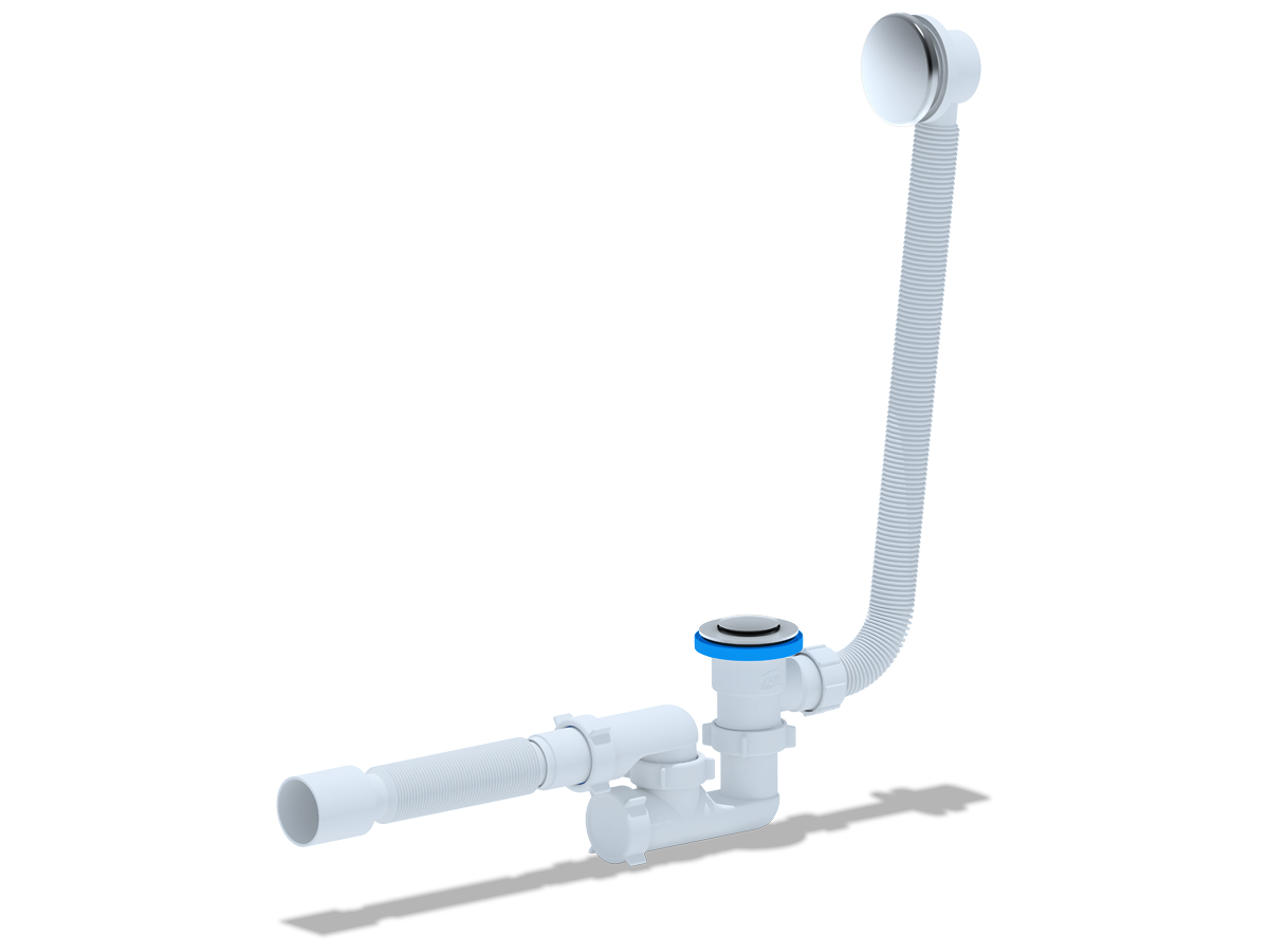 ANI Сифон для ванны клик-клак, регулируемый с выпуском и переливом, с г/т 375*40*50мм., ANI PLAST