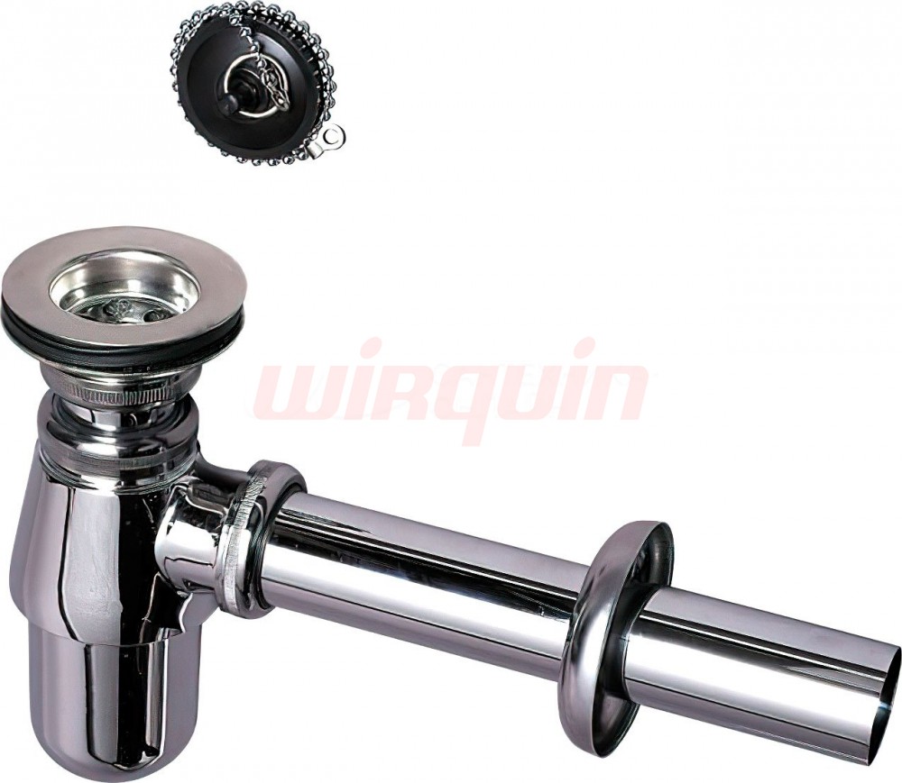 Сифон хром. с выпуском SL213, с отводом и розеткой, латунь, WIRQUIN