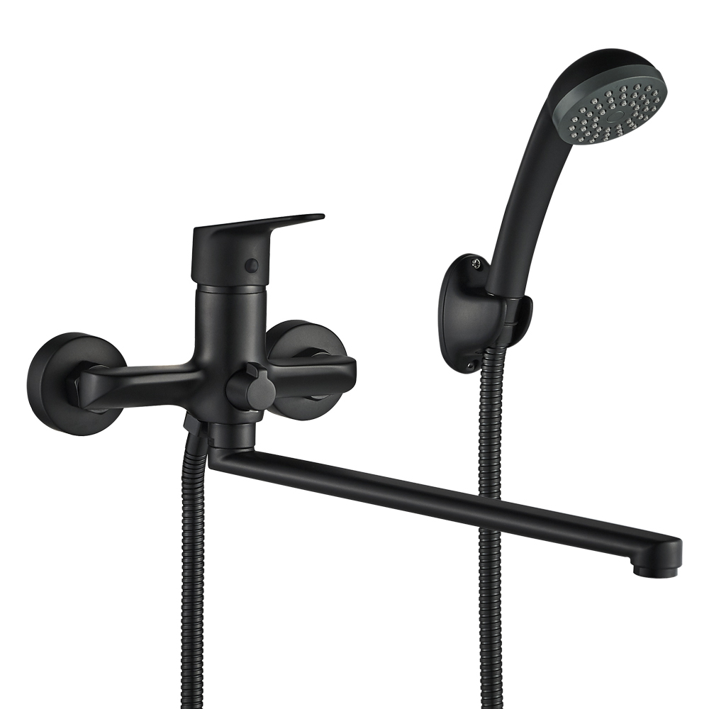 Смеситель для ванны с длинным изливом черный NOVA, NOV03-320Black