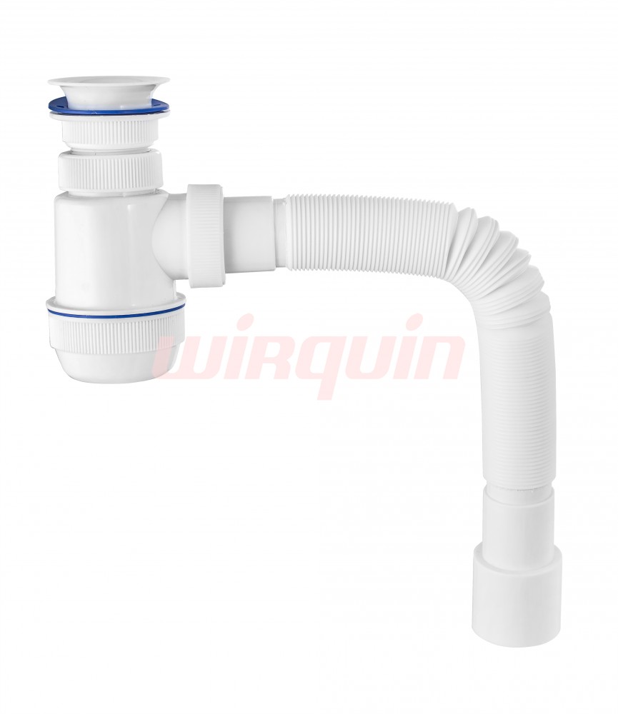 Сифон  МИНИ Элит с пласт. вып.  Ø63 мм и гофротруб.L800 мм. (Ø40-40/50), VIRPLAST