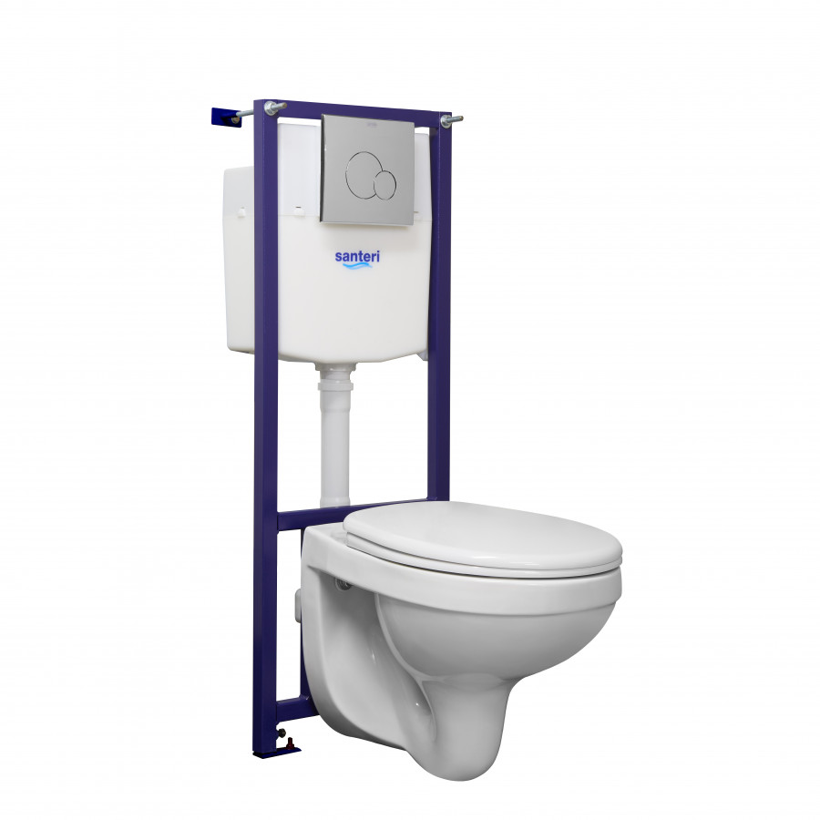 Пэк Альфа комфорт (подвес. унитаз с сиденьем полипр. SC, инсталляция, панель хром. глянец) SANTERI