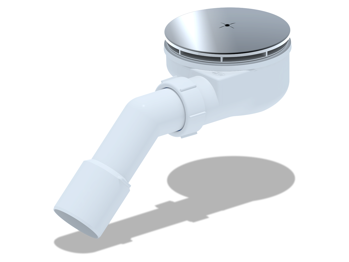 Сифон для душевого поддона АНИ Пласт E351C 1 1/2 дюйма 90 высота 53 хром с переходной трубой 45 градусов 40х50